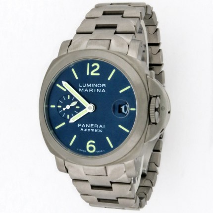 Panerai Luminor Marina Titanium PAM00283 Automatic Wristwatch with Titanium Bracelet and STUNNING BLUE DIAL. 40mm with Box & Paper. MSRP $9,600