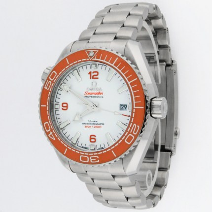 Omega Seamaster Planet Ocean Red Bezel White Ceramic Dial Master Co-Axial Stainless Steel Mens Wristwatch. Ref 215.30.44.21.04.001. MSRP $7,100 Current Model