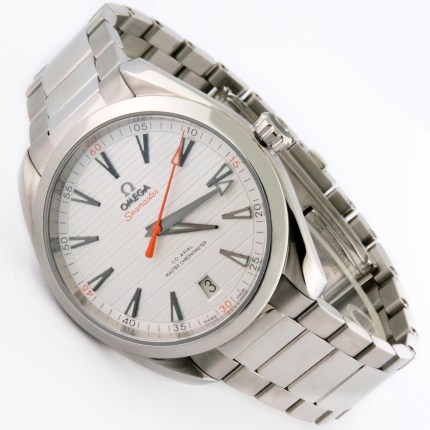 Omega Seamaster Aqua Terra 150m Master Co-Axial Chronometer Stainless Steel Mens Wristwatch 41mm. Silver Teak Dial Orange Sec. 220.10.41.21.02.001. MSRP $6,600