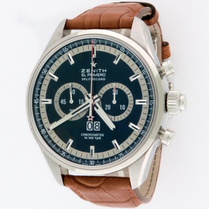 Zenith El Primero Rattrapante Split Seconds Hi-Beat Automatic Chronograph 44mm Stainless Steel Mens Wristwatch. Ref 03.2050.4026 Retail Price MSRP $16,400