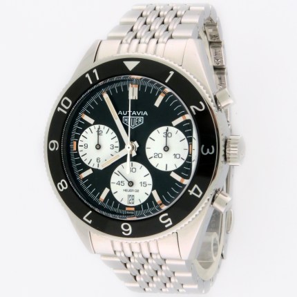 Vintage re-edition of the legendary Heuer Autavia Chronograph from the 1960s. This is the modern rendition of the Heuer Autavia, Ref CBE2110.BA0687. MSRP $7500.