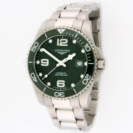 LONGINES L3.781.4.06.6 SS Mens HydroConquest Automatic Green Ceramic Bezel 41mm Stainless Steel Full Set Current Model. MSRP $2000.