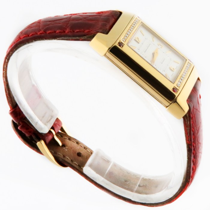 Jaeger-LeCoultre Ref 265.1.86 18K Yellow Gold Reverso 'Joaillerie' Diamond & Ruby Ladies Watch. 20.5x33mm. Mechanical Hand Wind with 18KY Buckle and Box