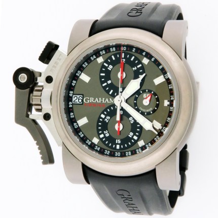 Graham Chronofighter Airwing Titanium GR2FYDV 01 Automatic Chronograph Oversized Left-Handed Wristwatch on Rubber Strap. 47mm with Boxes, MSRP $12,800