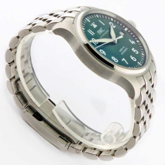 Current Model IWC Pilot’s Watch Green Dial Automatic Bracelet Men Watch 40mm Stainless Steel Case. Model reference is IW328206. MSRP $6,800