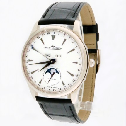 Jaeger-LeCoultre Ref Q1263520 / 176.3.98.S 18K White Gold Master Ultra Thin Calendar Triple Date Moonphase Mens Automatic Watch 39mm. Retail Price MSRP $24,300.