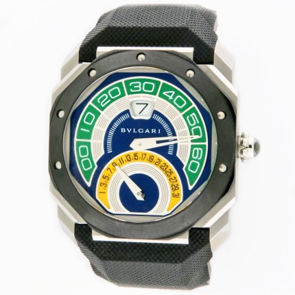 Bulgari (Bvlgari) Octo Bi-Retro Brazil Limited Edition 50pcs World Cup 2014 Jump Hour Retrograde Display Automatic. Ref 102257 / OBR.Y.1C. MSRP $19,100