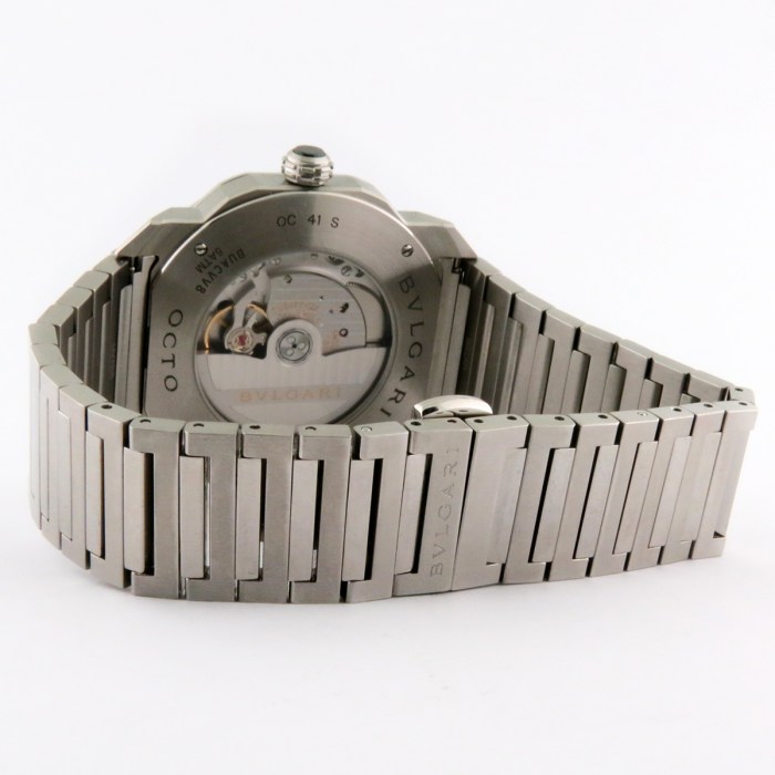 Bvlgari OCTO ROMA 'Octoma' Blue Dial SS Automatic Bracelet Mens Watch. Ref 102856 / OC41S. Manufacturer’s Suggested Retail Price (MSRP) is $7,200.