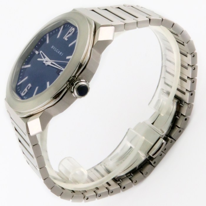 Bvlgari OCTO ROMA 'Octoma' Blue Dial SS Automatic Bracelet Mens Watch. Ref 102856 / OC41S. Manufacturer’s Suggested Retail Price (MSRP) is $7,200.