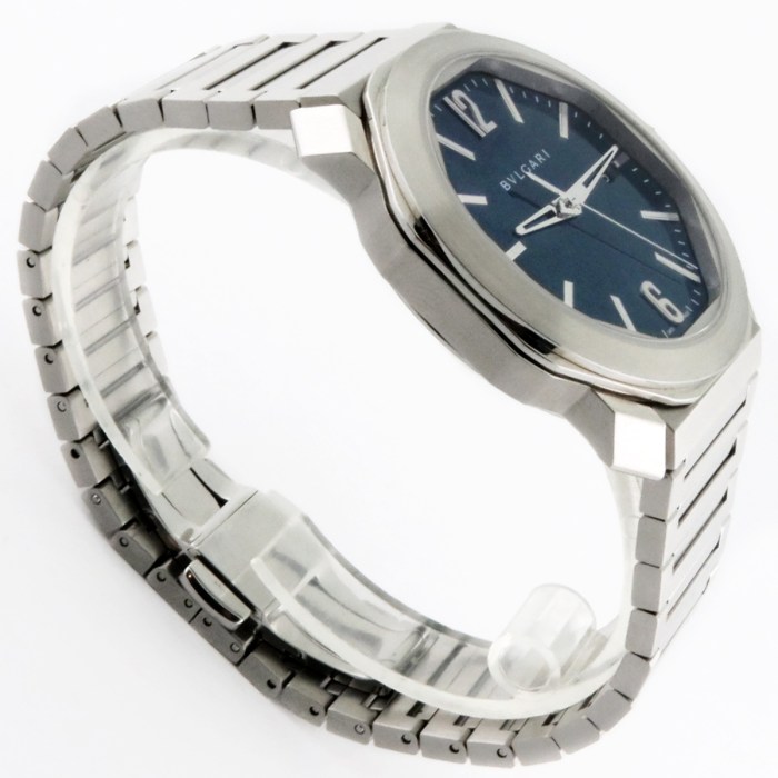 Bvlgari OCTO ROMA 'Octoma' Blue Dial SS Automatic Bracelet Mens Watch. Ref 102856 / OC41S. Manufacturer’s Suggested Retail Price (MSRP) is $7,200.