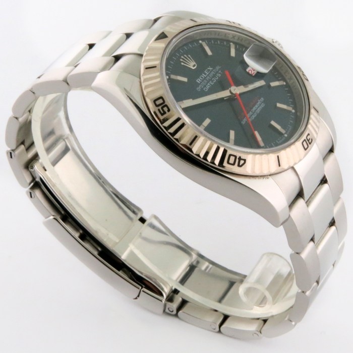 ROLEX 116264 Mens SS Datejust Turn-O-Graph Blue Dial White Gold Bezel Rehaut Z-Serial Thunderbird Stainless Steel 36mm. Long Bracelet, Great Condition.