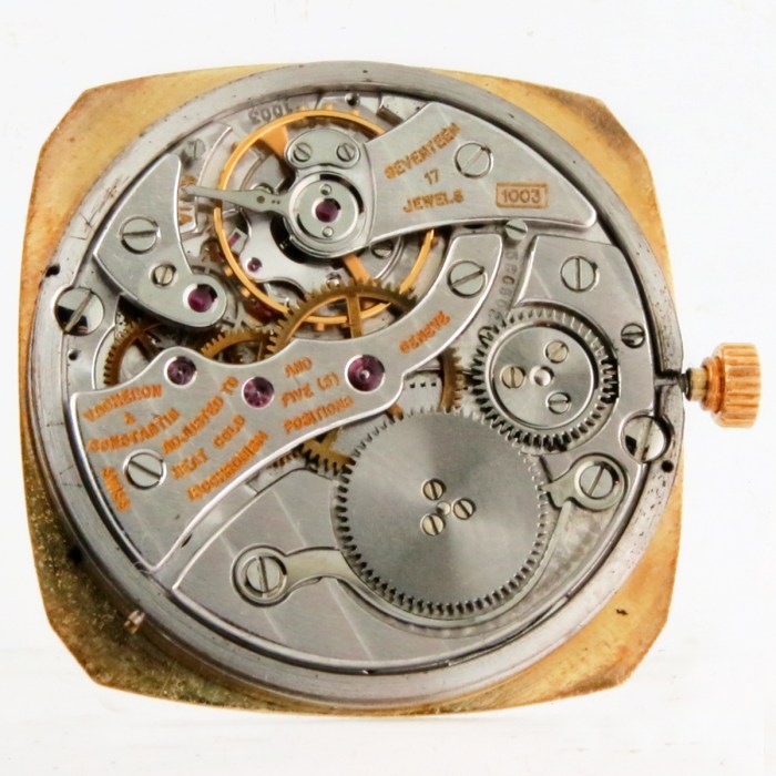 Vacheron Constantin Vintage 18K Solid Yellow Gold Rectanglar Wristwatch with Curved Sides and Linen Dial. Reference 6990, Caliber 1003 UltraThin Movt. 26x31mm