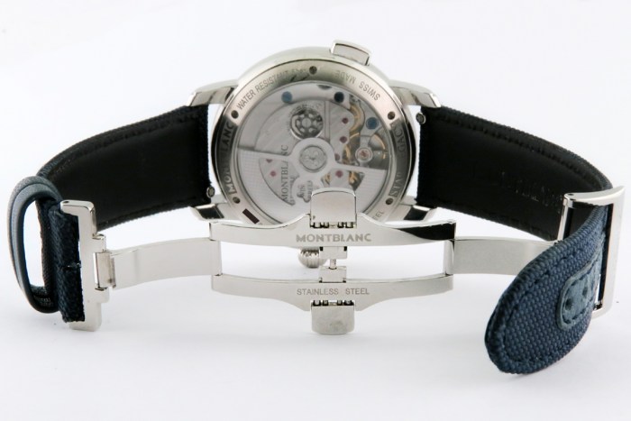 CURRENT MODEL Montblanc Star Legacy Nicolas Rieussec Blue Dial Chronograph Stainless Steel 43mm Automatic Mens Wristwatch. Model Reference MB130986. MSRP $9,000