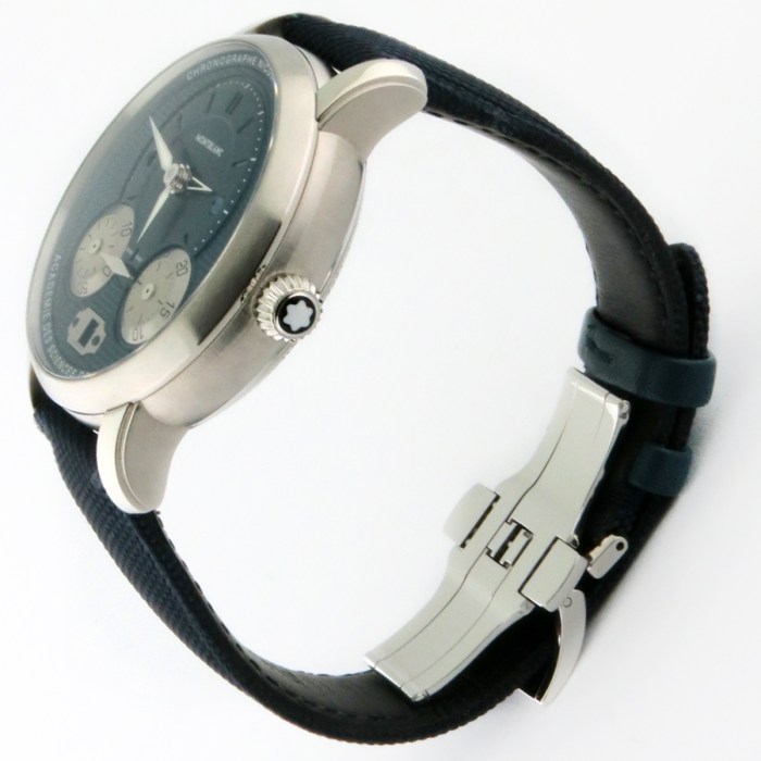 CURRENT MODEL Montblanc Star Legacy Nicolas Rieussec Blue Dial Chronograph Stainless Steel 43mm Automatic Mens Wristwatch. Model Reference MB130986. MSRP $9,000