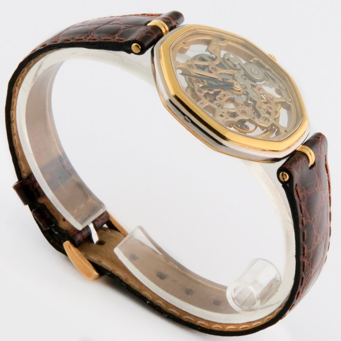 Very Rare Gerald Genta Skeleton Automatic Octagonal 2-Tone 18K Yellow & White Gold Wristwatch. Semi-Vintage from 1990s, Ref G.2156, 33.5mm.