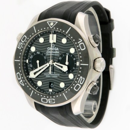 Current Model Omega Seamaster Diver 300M Stainless Steel Black Dial Automatic Master Co-Axial Chronograph on Rubber Strap. Ref.210.32.44.51.01.001. FULL SET B&P