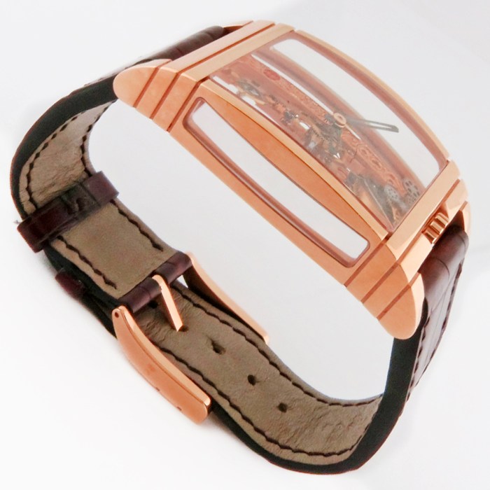 Luxurious Corum Golden Bridge 50th Anniversary Mechanical 18K Rose Gold Mens Watch. Full Set Boxes and Papers. Reference 113.550.55F. Retail Price $35,600.