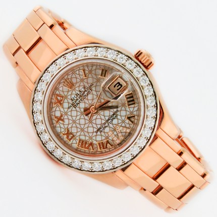 Rolex Masterpiece Pearlmaster 80285 in Lotus MOP Dial and IV Diamond Marker in 18K Rose Gold. Box & Paper, Rolex Certified Pre-Owned from 2024. MSRP $53,900