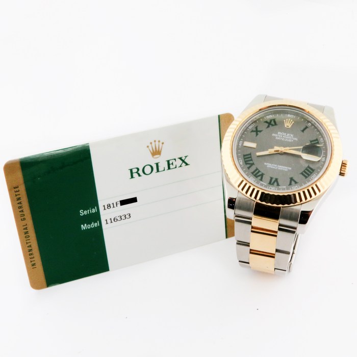 ROLEX 116333 Mens 'Wimbledon' Dial Green Markers Yellow Gold Fluted Bezel Oyster Bracelet 41mm. Circa 2015 with Guarantee Card.