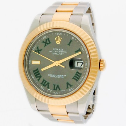ROLEX 116333 Mens 'Wimbledon' Dial Green Markers Yellow Gold Fluted Bezel Oyster Bracelet 41mm. Circa 2015 with Guarantee Card.