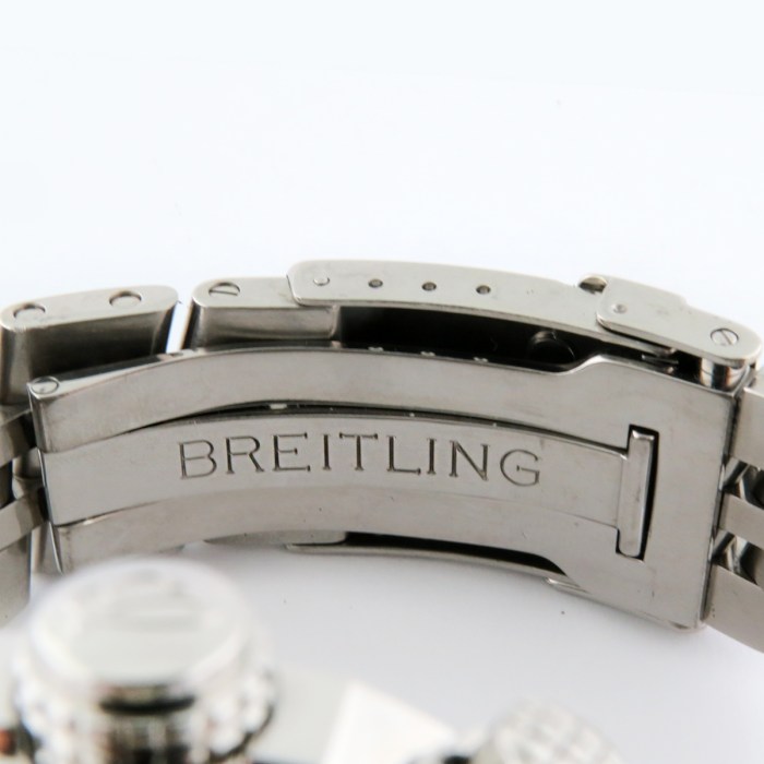 BREITLING Mens Super Avenger Customized Diamond MOP Blue Dial & Bezel 48mm Chronograph Stainless Steel Wristwatch. Box & Paper Ref. A13370.