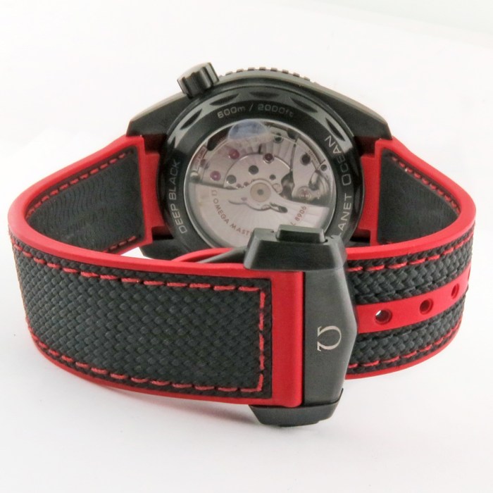 Omega Seamaster Planet Ocean ‘Deep Black’ Red GMT 45.5mm Ceramic Cased Automatic Co-Axial on Natural Rubber Strap. Reference is 215.92.46.22.01.003 MSRP $13900.