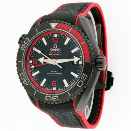Omega Seamaster Planet Ocean ‘Deep Black’ Red GMT 45.5mm Ceramic Cased Automatic Co-Axial on Natural Rubber Strap. Reference is 215.92.46.22.01.003 MSRP $13900.