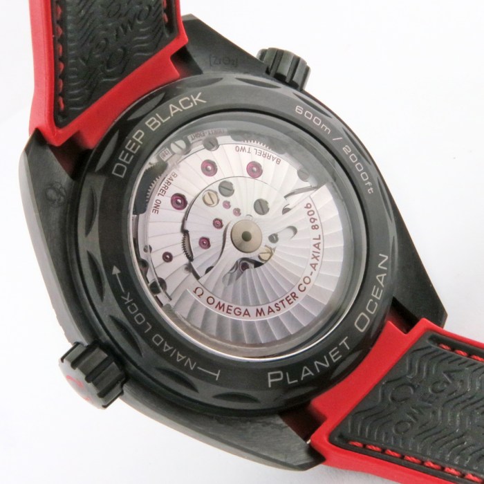 Omega Seamaster Planet Ocean ‘Deep Black’ Red GMT 45.5mm Ceramic Cased Automatic Co-Axial on Natural Rubber Strap. Reference is 215.92.46.22.01.003 MSRP $13900.