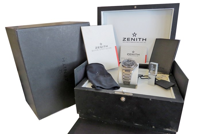 Zenith Defy Classic Skeleton Automatic Mens Wristwatch on Titanium Bracelet Model Ref 95.9000.670/78.M9000. 41mm Diameter, Box & Paper, MSRP $7,900.