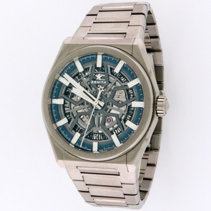 Zenith Defy Classic Skeleton Automatic Mens Wristwatch on Titanium Bracelet Model Ref 95.9000.670/78.M9000. 41mm Diameter, Box & Paper, MSRP $7,900.