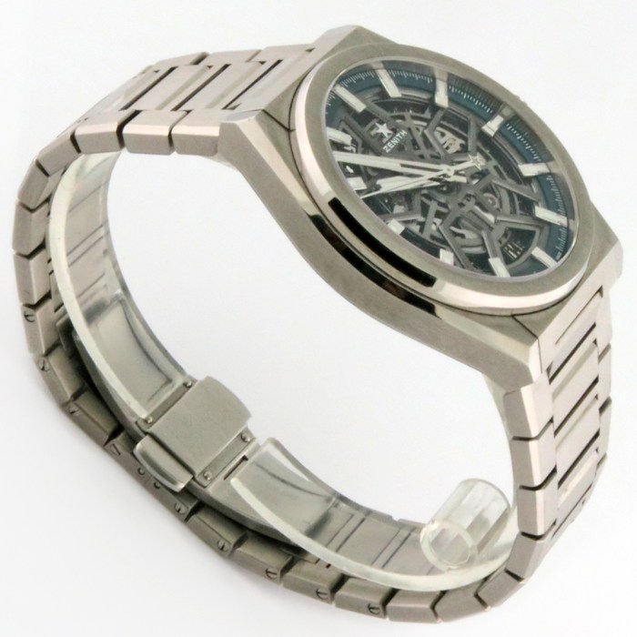 Zenith Defy Classic Skeleton Automatic Mens Wristwatch on Titanium Bracelet Model Ref 95.9000.670/78.M9000. 41mm Diameter, Box & Paper, MSRP $7,900.
