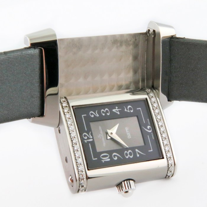 Jaeger-LeCoultre Reverso Ladies Duetto with two faces and diamond bezel, in stainless steel case, strap & folding buckle. Ref 266.8.44 / Q2668450 20.5x33mm