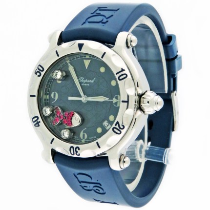 Chopard 288347/8-401 Ladies Happy Sport Fish Blue SS Floating Gems Ladies Wristwatch 38mm. Quartz Watch with Box. MSRP $11,200.