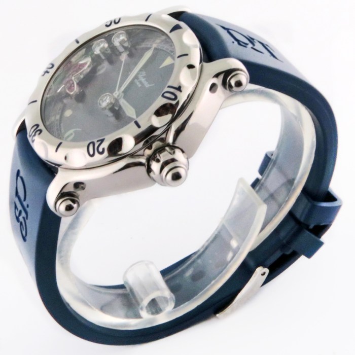 Chopard 288347/8-401 Ladies Happy Sport Fish Blue SS Floating Gems Ladies Wristwatch 38mm. Quartz Watch with Box. MSRP $11,200.
