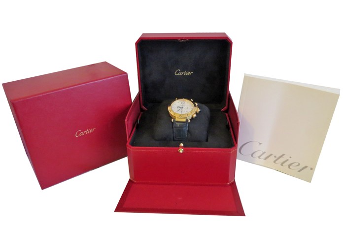 Cartier Pasha de Cartier Automatic Chronograph 18K Yellow Gold Mens Wristwatch 41mm Model Ref WGPA0017 and the Case Ref 4362. Retail Price $29,600