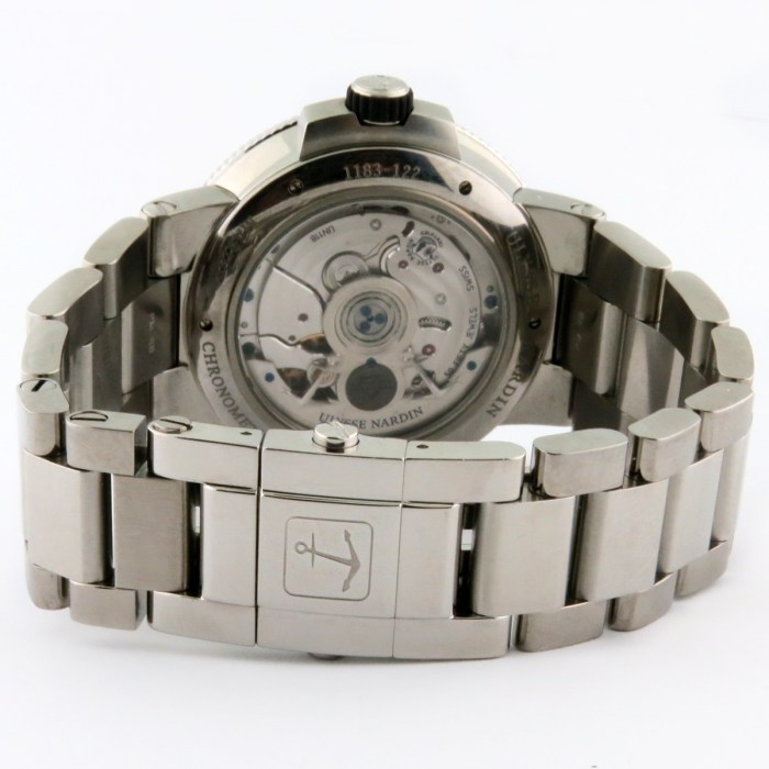 Ulysse Nardin Marine Chronometer Manufacture Automatic Wristwatch Black Dial. Reference for this watch is 1183-122-7M/42 in stainless steel. 45mm. MSRP $11,500