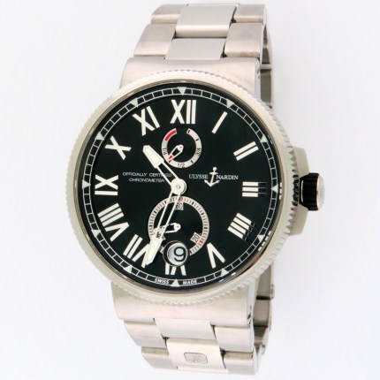 Ulysse Nardin Marine Chronometer Manufacture Automatic Wristwatch Black Dial. Reference for this watch is 1183-122-7M/42 in stainless steel. 45mm. MSRP $11,500