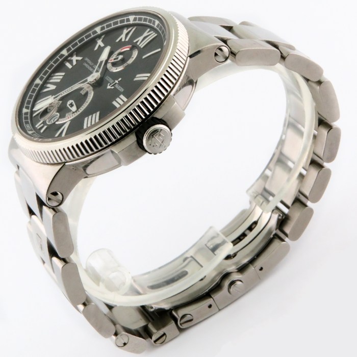 Ulysse Nardin Marine Chronometer Manufacture Automatic Wristwatch Black Dial. Reference for this watch is 1183-122-7M/42 in stainless steel. 45mm. MSRP $11,500