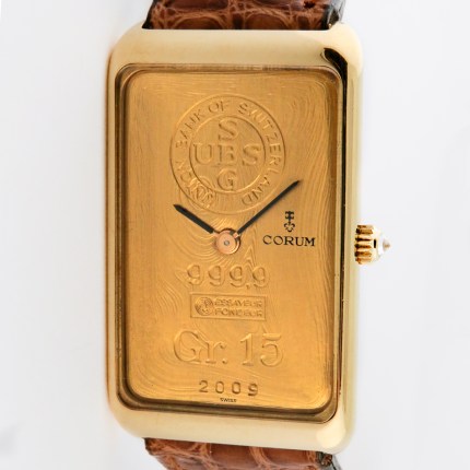 Condition-wise the watch is running but we cannot guarantee timekeeping accuracy or longevity as we don't know its service history. It's under the sole discretion of the end-user in regards to service or maintenance. Cosmetically the watch is very good except for the occasional scratches and slight dings to the sides of the case. The gold filled buckle is also original Corum with the key sign logo, brown strap is a nice replacement one from Sirtoli of Germany made with alligator leather. It comes with original Corum Leather Wallet, no paperwork, guaranteed 100% authentic. Dimension is 24x40mm.
