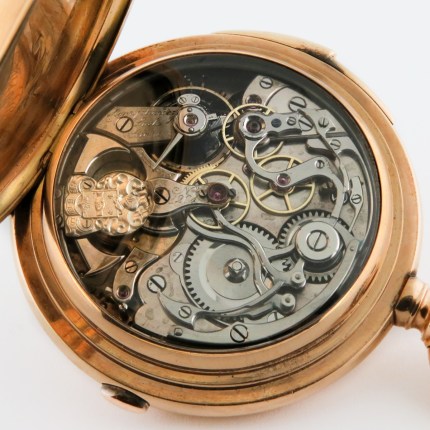 HENRI SANDOZ (SWISS) 14K Yellow Gold Hunting Case 5-Minute Repeater Chronograph Pocket Watch 55mm. High quality Complicated Antique Pocket Watch Circa 1880s.