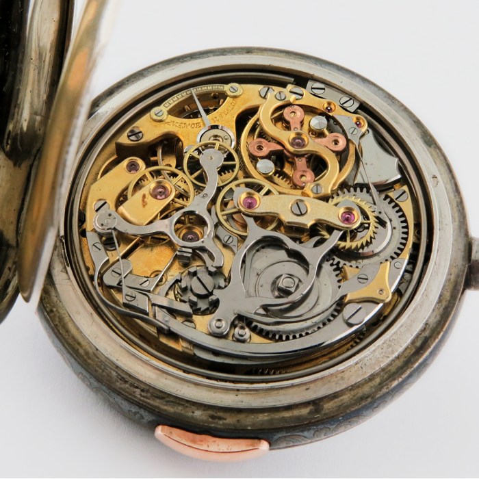 Le Phare Swiss Minute Repeater Chronograph with 30min Register Pocket Watch. Circa 1900's, Silver Niello Open Face. In great condition with accurate chiming.