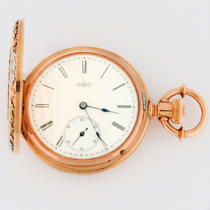 Antique ELGIN 14K 8-Size 43mm Grade 94 Circa 1884 11j High Relief Lighthouse Hunter Case Multi-Color Solid Gold Heavy Case Pocket Watch. Rare Heirloom.