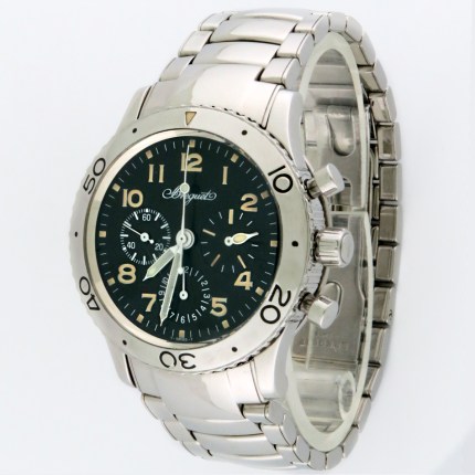 Breguet Aeronavale FlyBack Chronograph ‘Type XX’ Wristwatch in full Stainless Steel Case and Bracelet. The model reference is 3800ST/92/SW9. Great Patina Dial.