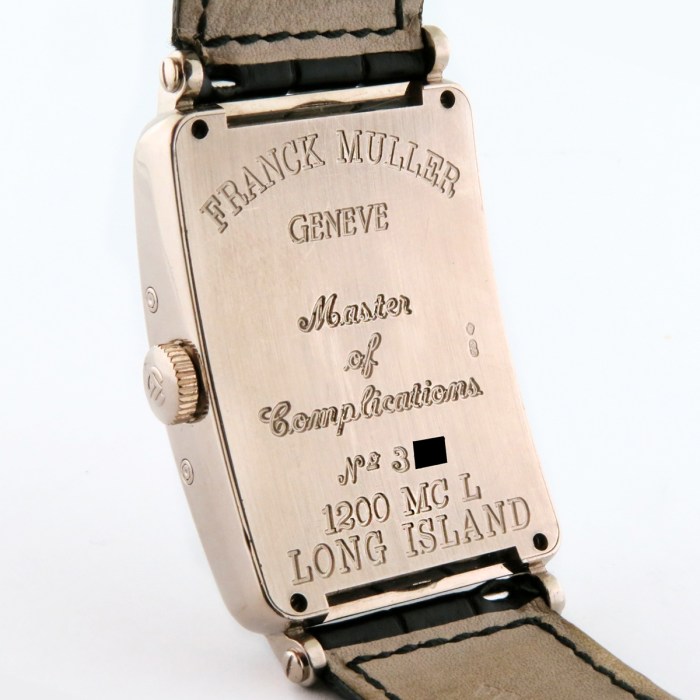Franck Muller Long Island Master Calendar Mens Wristwatch in 18K White Gold. Ref 1200 MC L. Dimension 32x45mm. MSRP $35,300.